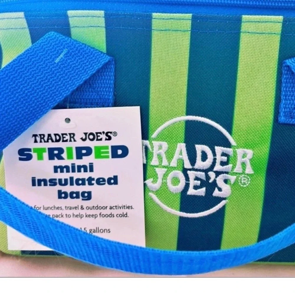 Trader Joe's Mini Insulated Bag Bundle Set of 3 Striped Tropical Teal Lime NEW - Picture 3 of 6